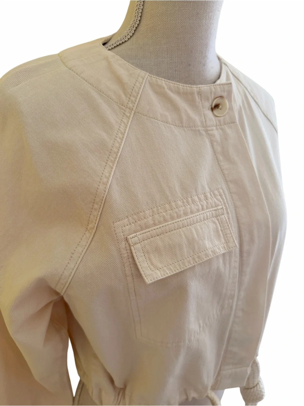 Lilla P Cream Cotton Lightweight Drawstring Waist Jacket XS NEW